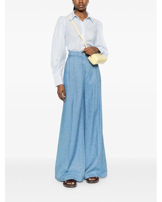 Via Masini 80 Blue Cotton Flared Trousers