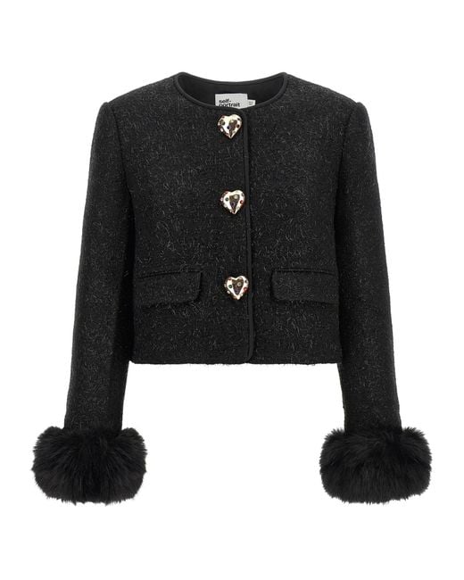 Self-Portrait Black Self Portrait Bouclé Fur Jacket