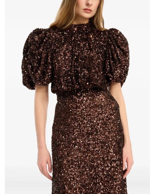 ROTATE BIRGER CHRISTENSEN Brown Sequin Midi Dress