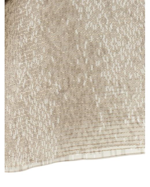 Brunello Cucinelli White 'Dazzling Cascade Embroidery' T-Shirt