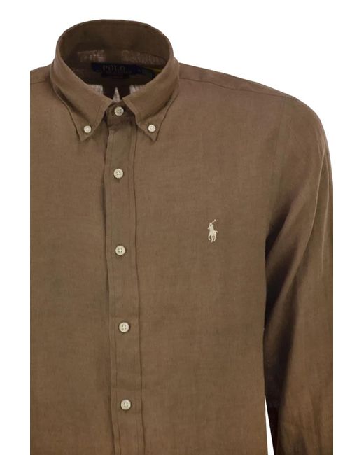 Polo Ralph Lauren Brown Custom-Fit Linen Shirt for men