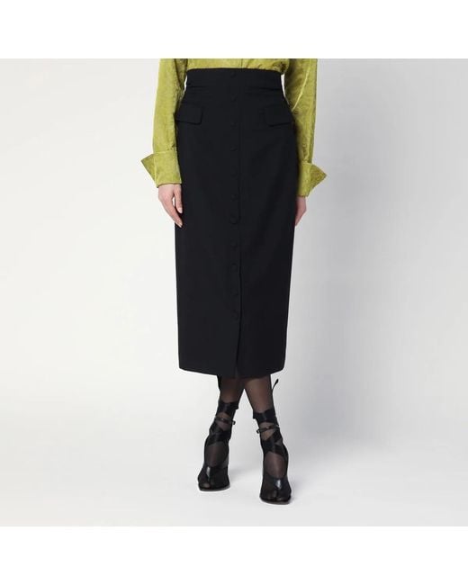 Dries Van Noten Black Wool And Mohair Midi Skirt