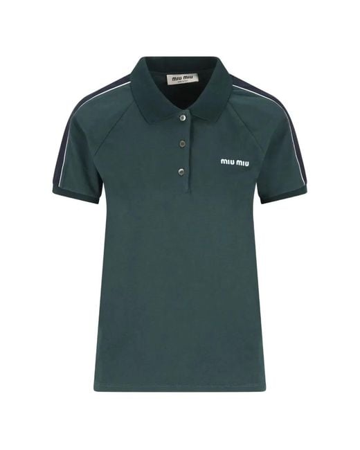 Miu Miu Green Two-Tone Jersey Polo Shirt