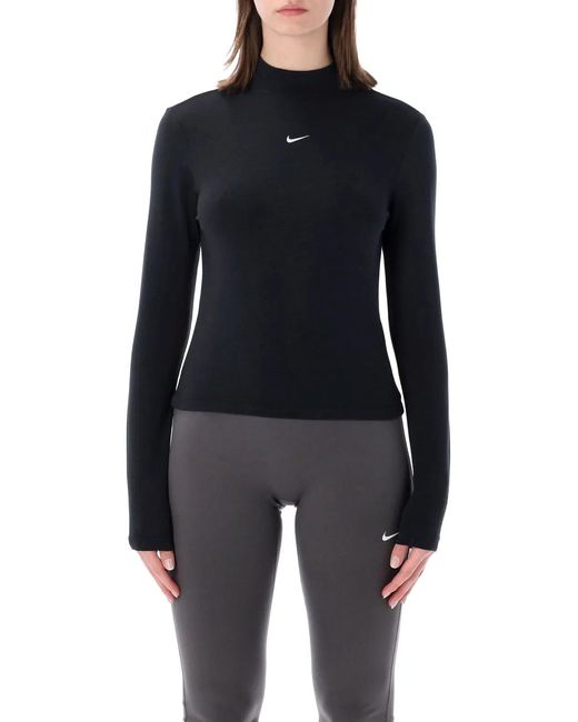 Nike Blue Slim Mock Neck Long Sleeve T-Shirt