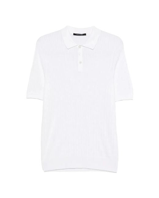 Tagliatore White Polo Shirt With Cable Knit for men