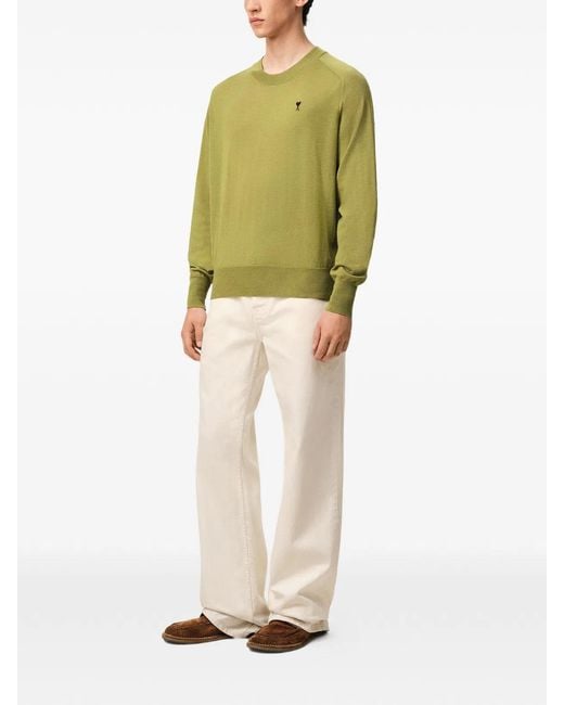 AMI Green Wool Crewneck Sweater Adc