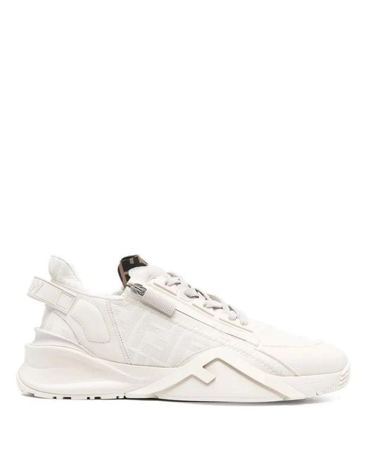 Fendi White Leather Low-Top Flow Sneakers for men