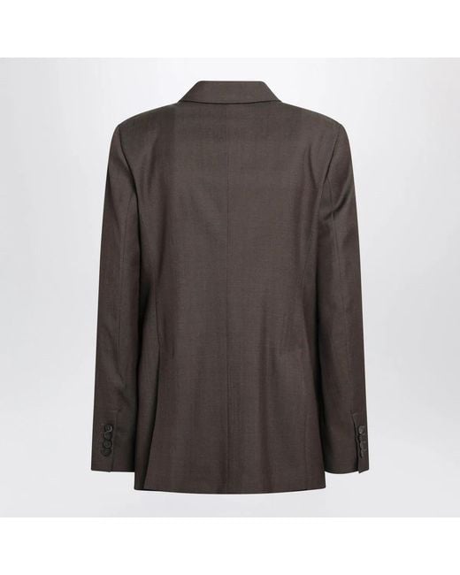 Max Mara Brown Leather Double-Breasted Wool Jacket