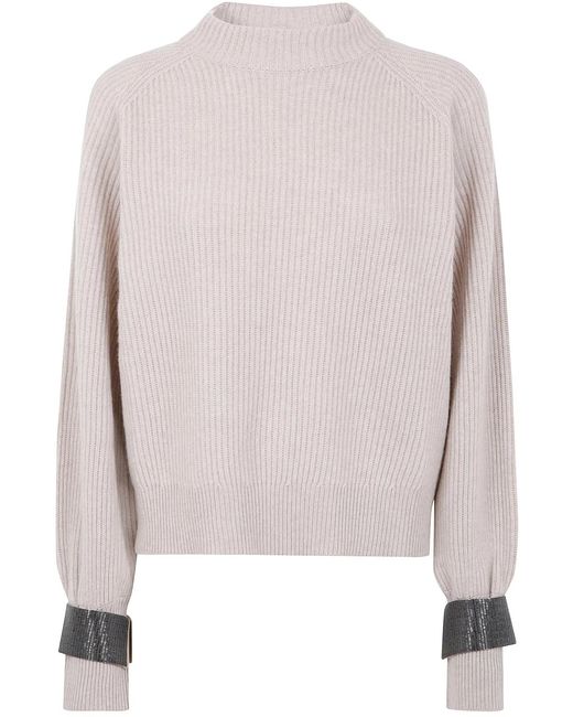 Brunello Cucinelli Pink Cashmere Sweater With Shiny Detail