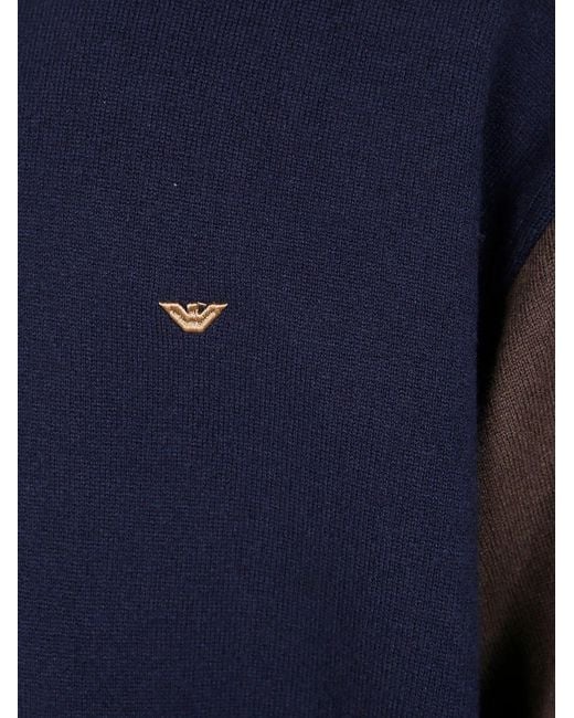 Emporio Armani Blue Hooded Bicolor Sweater for men