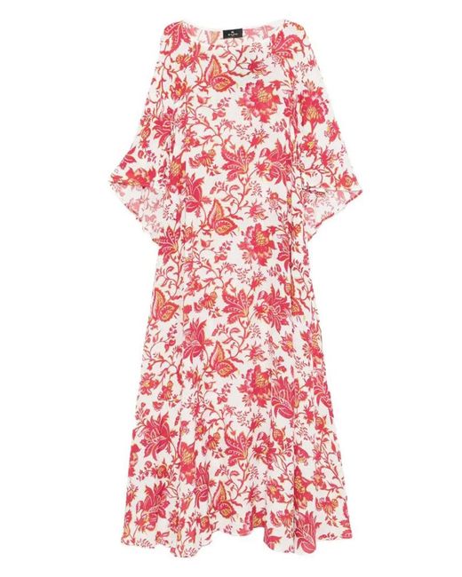 Etro Red Floral-Print Maxi Dress