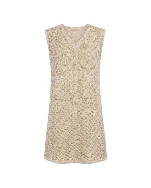 Fabiana Filippi Natural Bouclé V-Neck Dresses