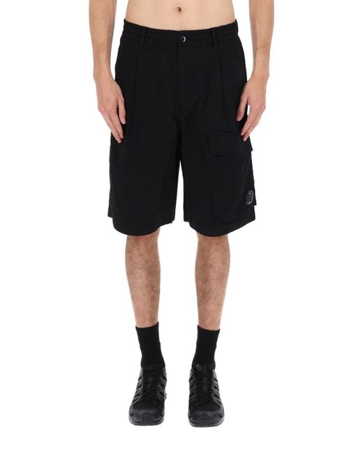 C P Company Black C.P.Company Shorts Cargo Con Patch Logo for men