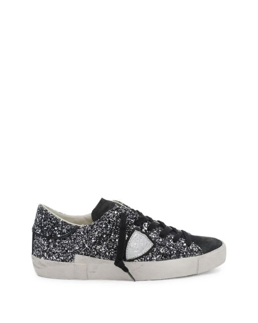 Philippe Model Gray Philippe Model Glitter Calf Leather Shoes