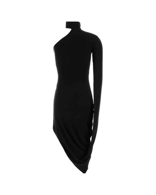 Alexander Wang Black Asymmetric Midi Dress W/ Draped Sleeves