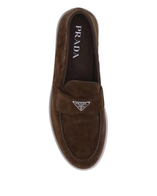 Prada Brown Soft Suede Loafers for men