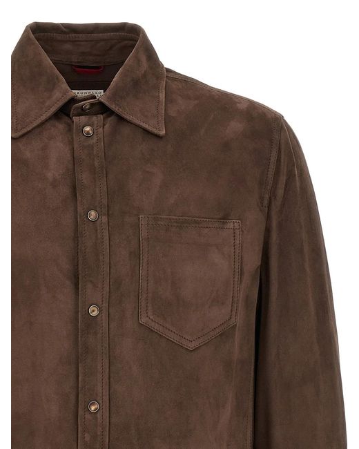 Brunello Cucinelli Brown Lamb Leather Blouse for men