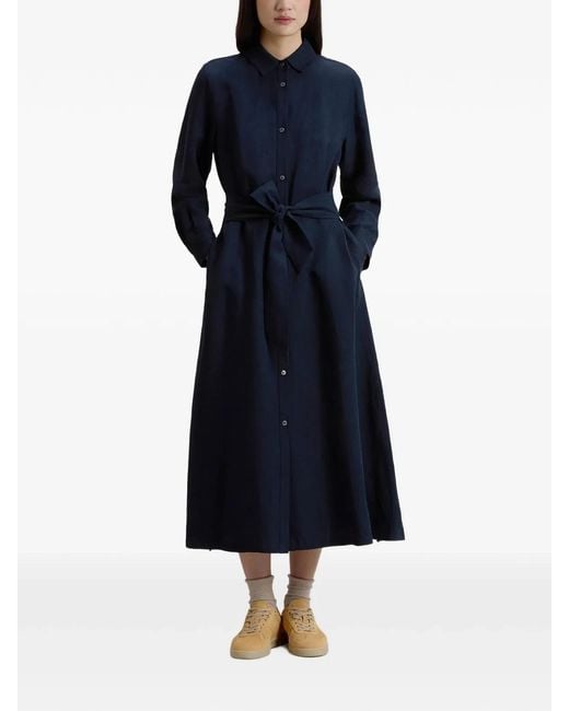 Woolrich Blue Linen Blend Shirt Dress With Belt