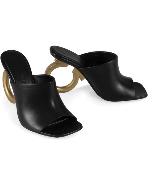 Ferragamo Black Astro Leather Mules