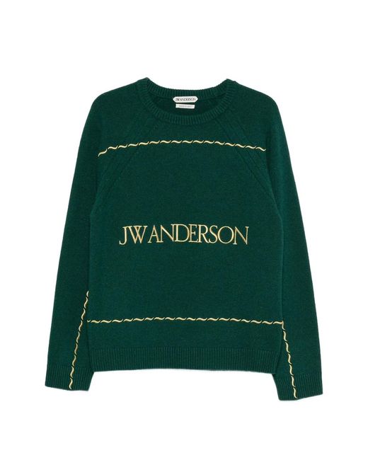 J.W. Anderson Green Logo-Embroidered Wavy-Stitch Sweater for men
