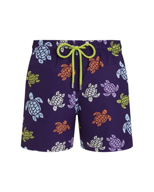 Vilebrequin Blue Swim Shorts With Multicolour Turtle Print for men
