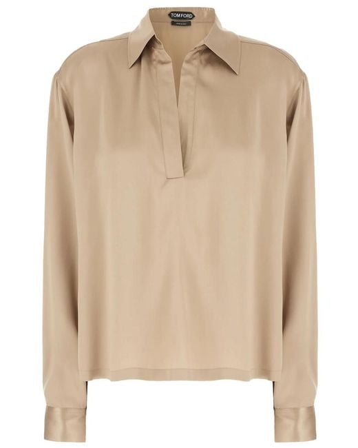 Tom Ford Natural Peach-Feel Silk Satin Polo