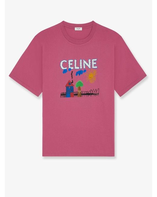 Celine Cotton T-Shirt in Pink | Lyst