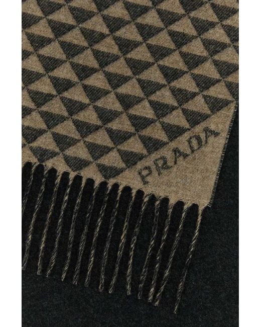 Prada Black Embroidered Wool Blend Scarf for men