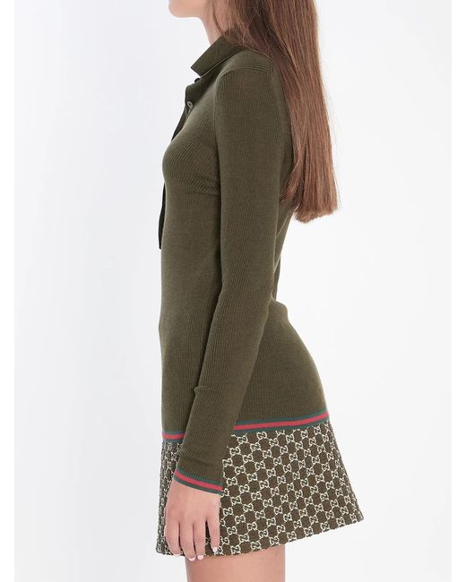 Gucci Green Cashmere And Silk Polo With Web