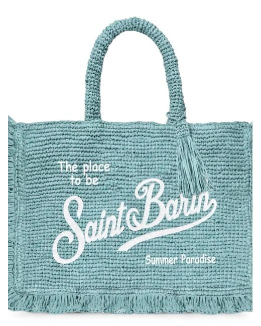Mc2 Saint Barth Blue Raffia Crochet Ruffle Bag