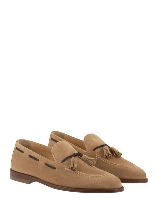 Brunello Cucinelli Brown Suede Loafers With Tassels for men