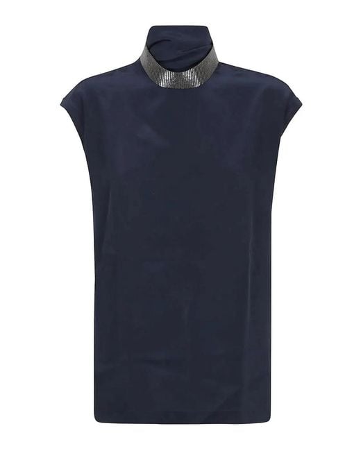 Brunello Cucinelli Blue Silk Blouse