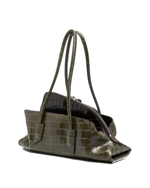 The Attico Black La Passeggiata Small Crocodile-Effect Shoulder Bag With Top
