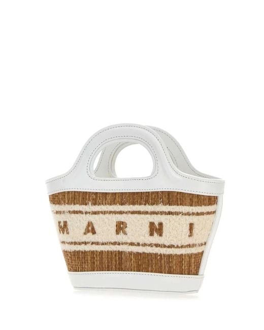 Marni White Two-Tone Raffia And Leather Micro Tropicalia Summer Handbag