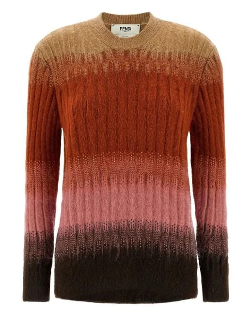Fendi Brown Ombre Wool Crewneck Sweater
