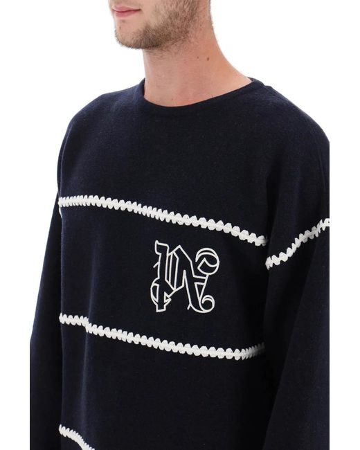 Palm Angels Black Knit Wool Blend Pullover for men
