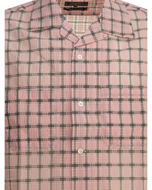 Beams Plus Pink "Open Collar Nylon Airy Plaid" Casual Shirt for men