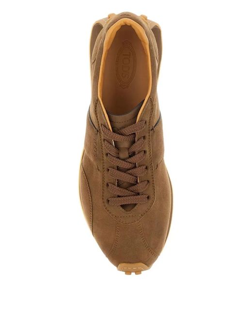 Tod's Brown Logo-Stamp Suede Lace-Up Sneakers