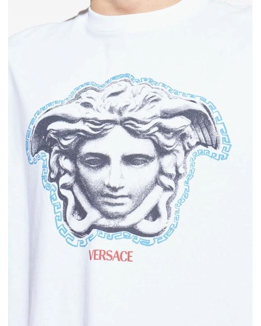Versace Blue Jersey Greca Medusa Print T-Shirt for men