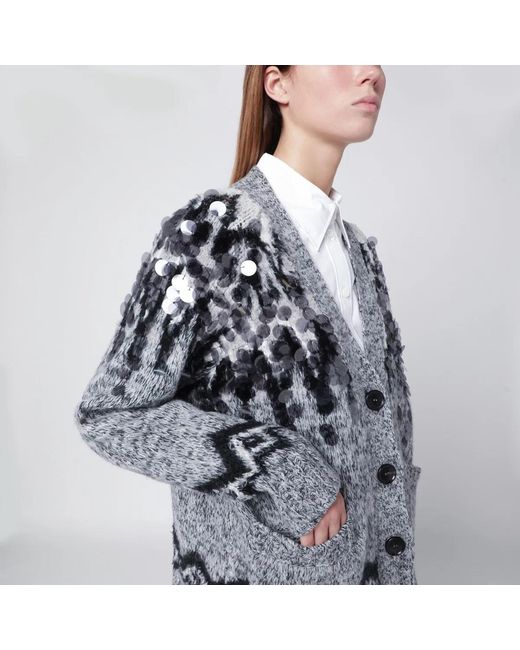 Roberto Collina Black Wool-Blend Cardigan With Sequins