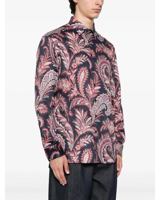 Etro Purple Printed Cotton Shirt for men