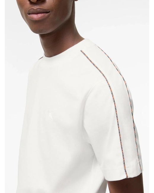 Burberry White Check Piping Cotton T-Shirt for men
