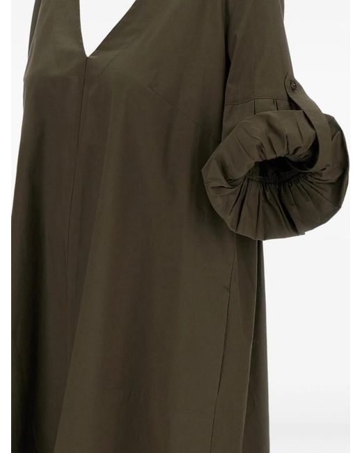Fay Green Viscose V-Neck Pleated Dresses