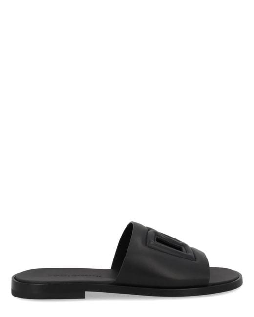 Dolce & Gabbana Black Dolce & Gabbana Leather Slide With Logo for men