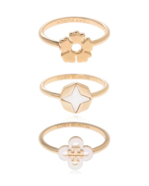 Tory Burch White Clover Logo Set Of Three Rings