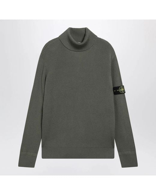Stone Island Green Military Ribbed Turtleneck Sweater for men