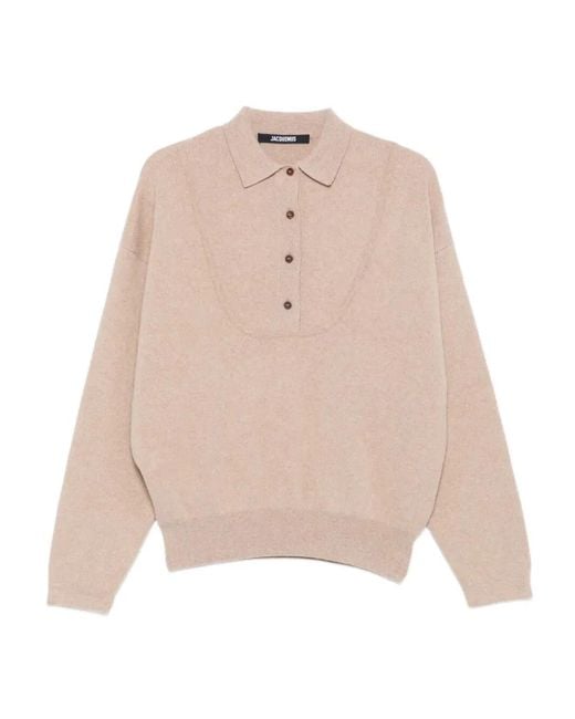 Jacquemus Natural Wool-Cashmere Polo Neck Sweater