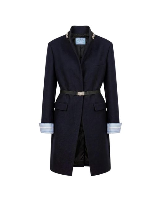 Prada Blue Coat With Jewel Embroidery