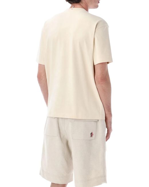 Moncler Natural Embroidered Botanical Cotton T-Shirt for men