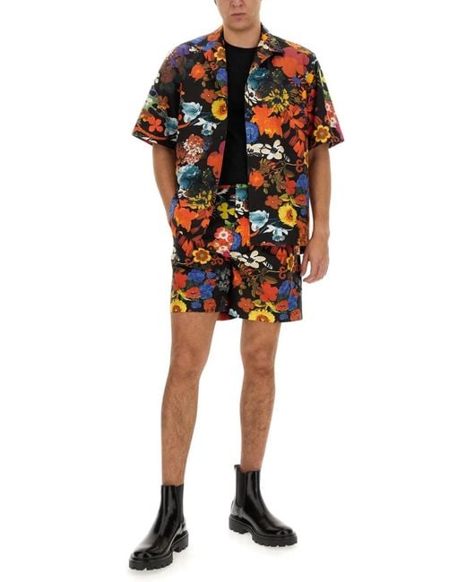Moschino Black Bermuda With Floral Pattern for men